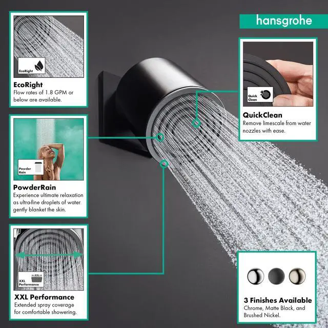 Alt view image 2 of 6 - Pulsify S 4-inch Modern Showerhead 1-Spray PowderRain with QuickClean in Matte Black, 24131671, 2.5 GPM