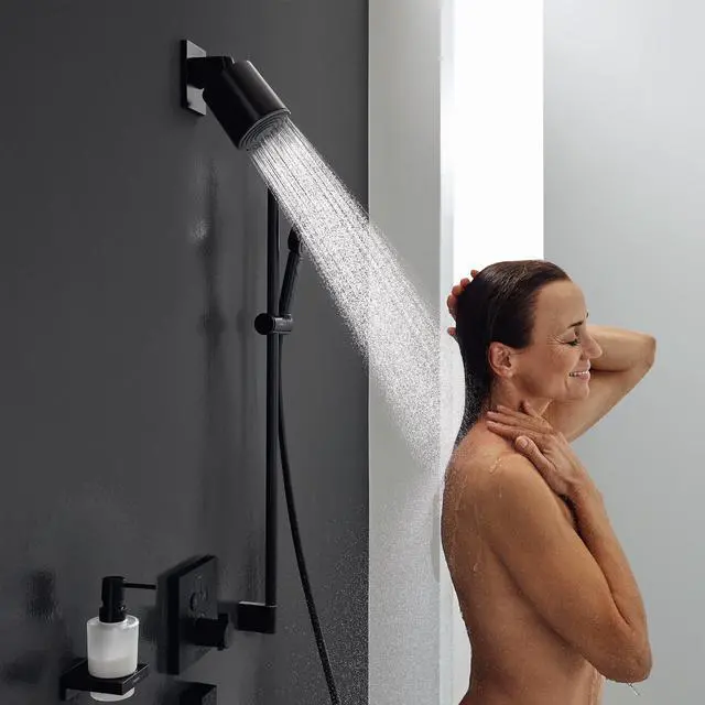 Alt view image 3 of 6 - Pulsify S 4-inch Modern Showerhead 1-Spray PowderRain with QuickClean in Matte Black, 24131671, 2.5 GPM