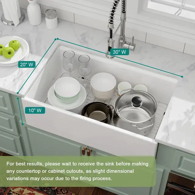 Alt view image 5 of 6 - 30 Inch Farmhouse Sink Fireclay Kitchen Sink White Apron Front Ceramic Porcelain Single Bowl Workstation Kitchen Sink with Reversible Installation, 30"x20"x10" #YSAC0001
