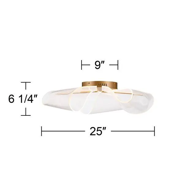 Alt view image 4 of 6 - Grosvenor 25" Wide Brushed Gold Modern LED Ceiling Light Fixture | Semi-Flush Mount Kitchen Foyer Hallway Unique Dimmable Finish Metal Bedroom Bathroom Entryway Living Room Indoor