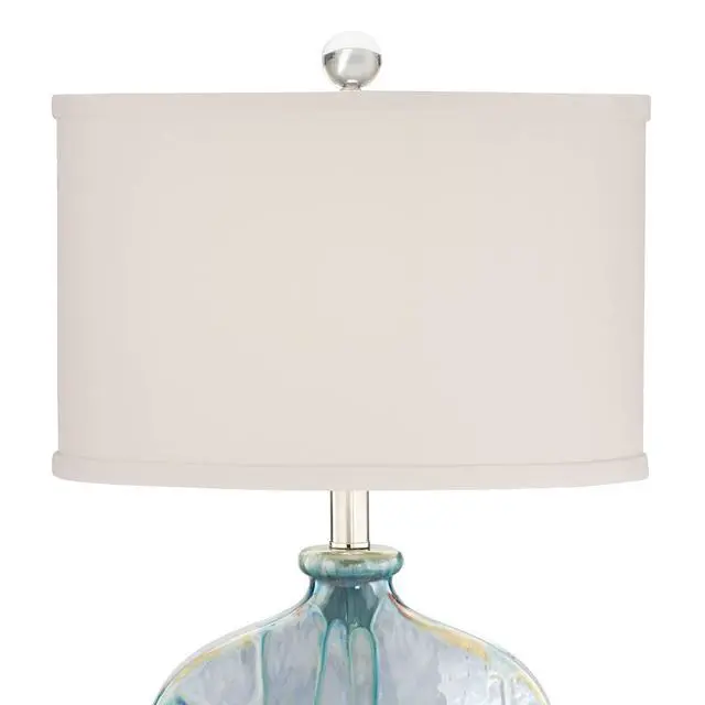 Alt view image 3 of 6 - Mia 25" High Table Lamps Set of 2 Blue Ceramic Beach Modern | Colors May Vary. Drip Coastal Living Room Bedroom House Bedside Nightstand Office Home Family White Shade