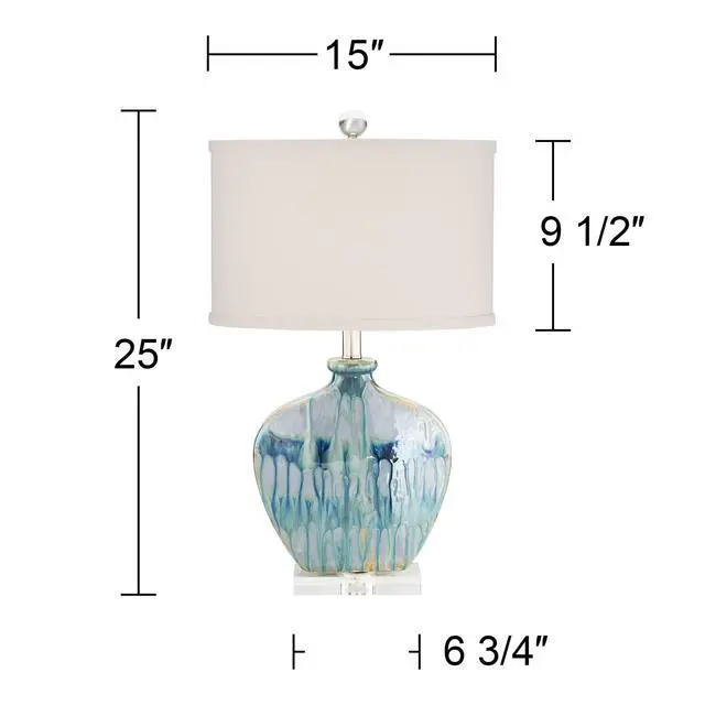 Alt view image 4 of 6 - Mia 25" High Table Lamps Set of 2 Blue Ceramic Beach Modern | Colors May Vary. Drip Coastal Living Room Bedroom House Bedside Nightstand Office Home Family White Shade
