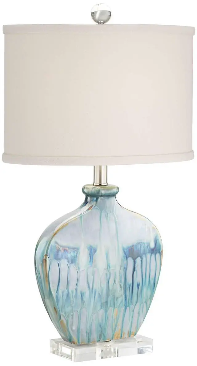 Alt view image 5 of 6 - Mia 25" High Table Lamps Set of 2 Blue Ceramic Beach Modern | Colors May Vary. Drip Coastal Living Room Bedroom House Bedside Nightstand Office Home Family White Shade
