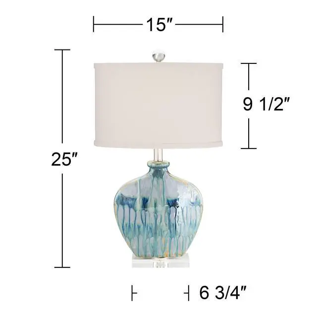 Alt view image 6 of 6 - Mia 25" High Table Lamps Set of 2 Blue Ceramic Beach Modern | Colors May Vary. Drip Coastal Living Room Bedroom House Bedside Nightstand Office Home Family White Shade