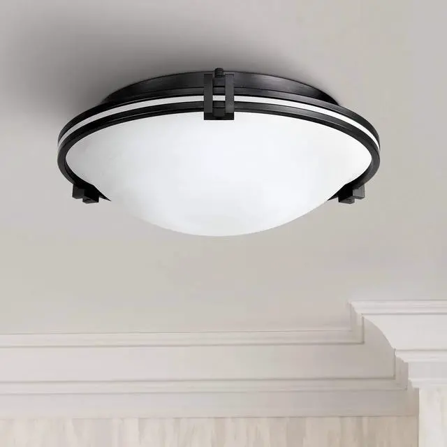Alt view image 2 of 5 - Oil Rubbed Bronze 16 3/4" Wide Flush Mount Ceiling Light Fixture | Deco Modern Close To Marbleized Glass Bowl Shade for Bedroom Hallway Living Room Dining Bathroom Kitchen