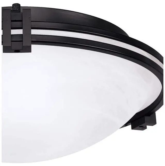 Alt view image 3 of 5 - Oil Rubbed Bronze 16 3/4" Wide Flush Mount Ceiling Light Fixture | Deco Modern Close To Marbleized Glass Bowl Shade for Bedroom Hallway Living Room Dining Bathroom Kitchen