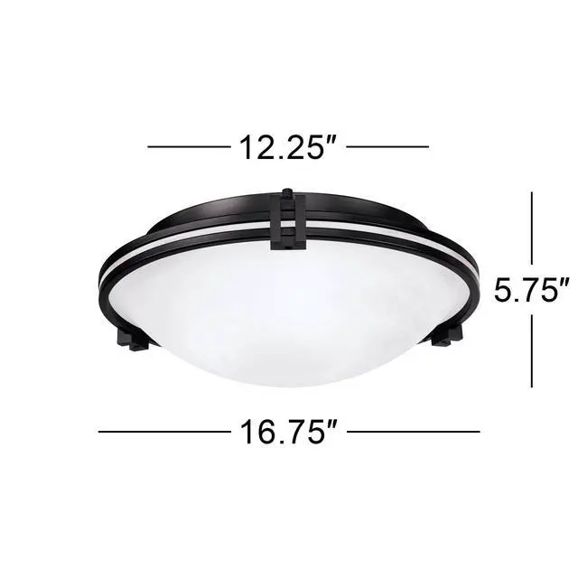 Alt view image 5 of 5 - Oil Rubbed Bronze 16 3/4" Wide Flush Mount Ceiling Light Fixture | Deco Modern Close To Marbleized Glass Bowl Shade for Bedroom Hallway Living Room Dining Bathroom Kitchen