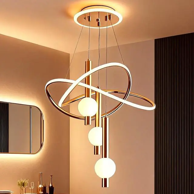 Main image of Brass Gold LED Chandelier, Modern Pendant Light for Kitchen Island | 3-Color Change Elegant Hanging Lamps for Living Room Ceiling, Pendant Dining Light Fixture, Kitchen Island Acrylic Chandelier