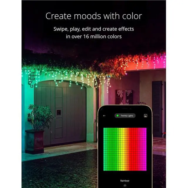Alt view image 2 of 6 - Icicle App-Controlled LED Christmas Lights with 190 RGB (16 Million Colors) LEDs. Clear Wire. Indoor and Outdoor Smart Lighting Decoration