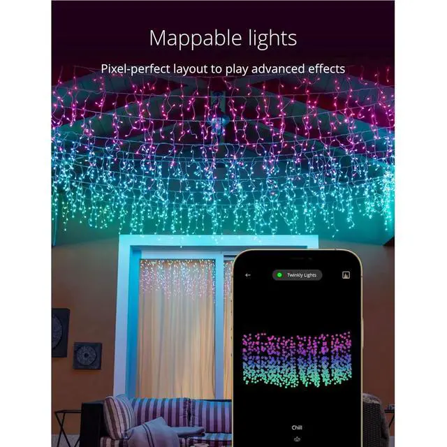 Alt view image 3 of 6 - Icicle App-Controlled LED Christmas Lights with 190 RGB (16 Million Colors) LEDs. Clear Wire. Indoor and Outdoor Smart Lighting Decoration