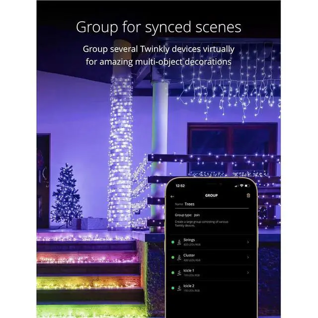 Alt view image 4 of 6 - Icicle App-Controlled LED Christmas Lights with 190 RGB (16 Million Colors) LEDs. Clear Wire. Indoor and Outdoor Smart Lighting Decoration