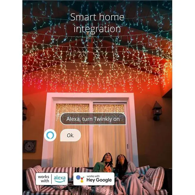 Alt view image 6 of 6 - Icicle App-Controlled LED Christmas Lights with 190 RGB (16 Million Colors) LEDs. Clear Wire. Indoor and Outdoor Smart Lighting Decoration