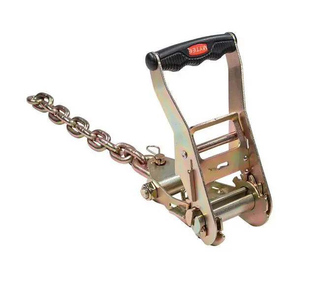 Alt view image 2 of 6 - (4 Pack) Car Hauler Straps with RTJ Cluster Hooks - 2" x 8' Rollback Tie Down Straps with G70 12" Chain Extension - 3,335 lbs WLL Ratchet Straps for Auto Towing & Car Wrecker Recovery
