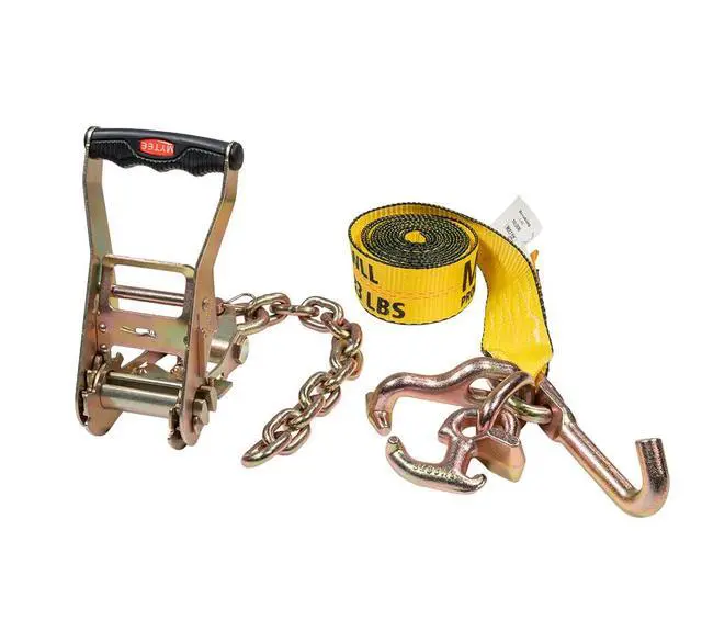 Alt view image 3 of 6 - (4 Pack) Car Hauler Straps with RTJ Cluster Hooks - 2" x 8' Rollback Tie Down Straps with G70 12" Chain Extension - 3,335 lbs WLL Ratchet Straps for Auto Towing & Car Wrecker Recovery