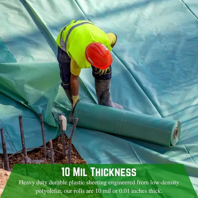 Alt view image 4 of 6 - Concrete Vapor Barrier - 10 mil - Heavy Duty Plastic Tarp, Polyolefin Vapor Barrier Plastic Sheeting, Painters Tarp, Roll of Heavy Duty Plastic (14' x 35')