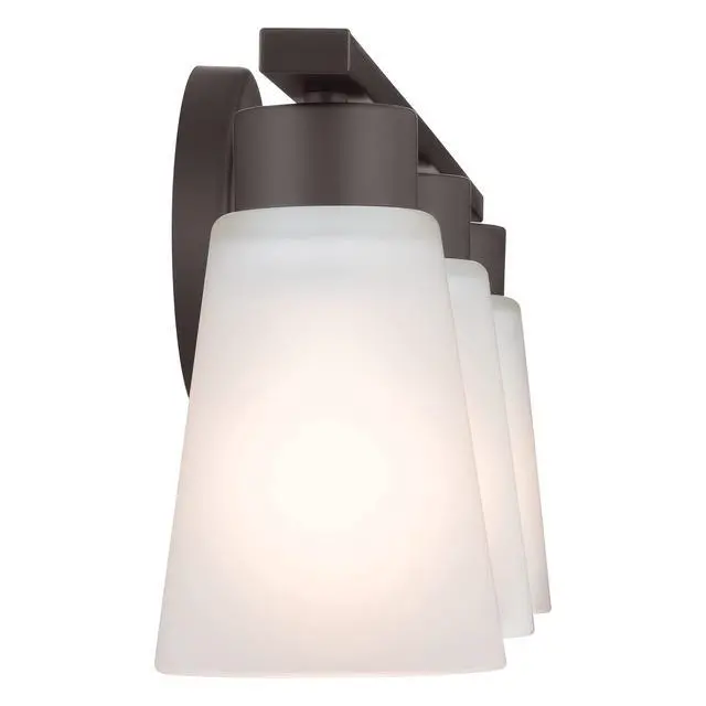 Alt view image 4 of 6 - Stamos 3-Light Bathroom Vanity Light, Brushed Nickel | Satin etched glass vanity light for bathroom mirrors (22" x 8" x 5"), 45887NI