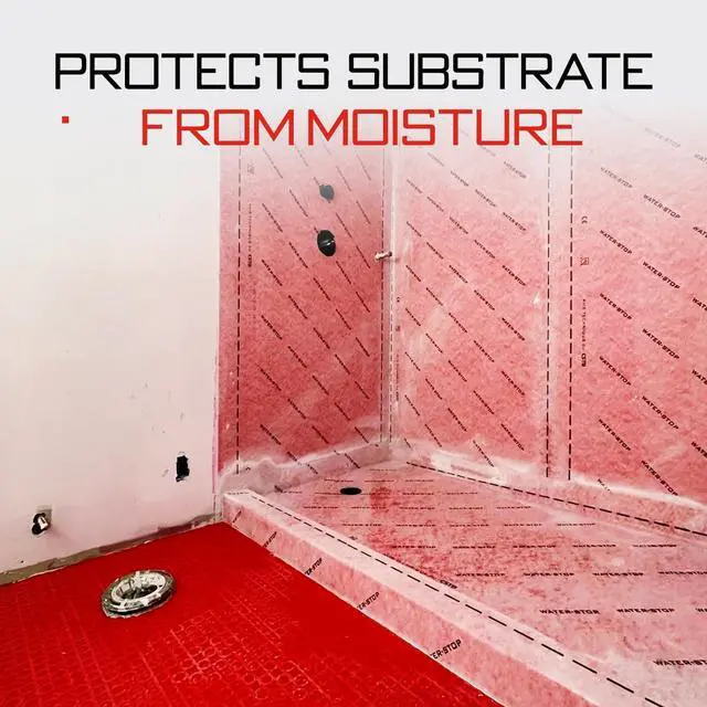 Alt view image 3 of 6 - USA Water-Stop Shower Waterproofing Membrane Roll, Bathroom Water Blocker, Waterproof Tape for Wall, Tile, Flooring, Crack Isolation, & More, 1 x 10 m (108 ft²) Roll