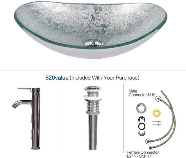 Alt view image 2 of 6 - Boat Shape Bathroom Artistic Glass Vessel Sink Free Chrome Faucet Chrome Pop-up Drain,Silver