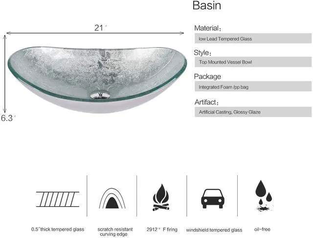 Alt view image 3 of 6 - Boat Shape Bathroom Artistic Glass Vessel Sink Free Chrome Faucet Chrome Pop-up Drain,Silver