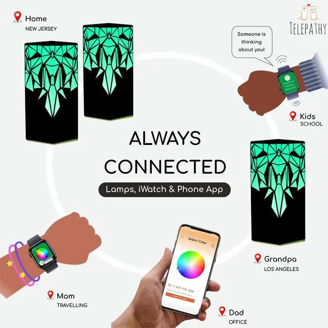 Alt view image 6 of 6 - Telepathy Lamp, Friendship Lights, Set of 6 | Long Distance Touch Lamps, Raining Diamonds Design, Apple Watch Connectivity, Simple App Based Set-up