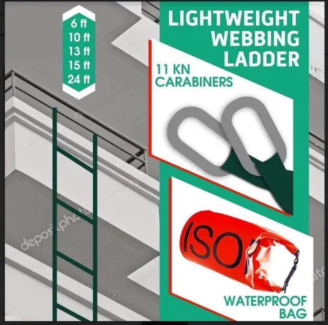 Alt view image 2 of 6 - Safety Ladder for 3 Story with Anchor Bolt Hanger 24 ft | Webbing Ladder for Adults & Kids | Lightweight, Reusable & Portable |Fire Rope Ladders Multi-Functional & Weather Resistant| Made in USA