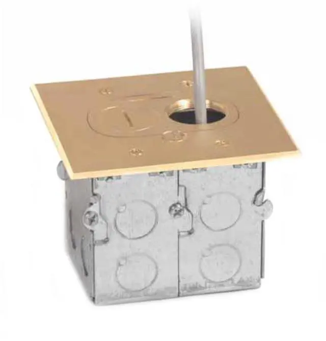 Main image of Concealed Plug Recessed Floor Box, One 15A Duplex, Screw Plugs (Brass)