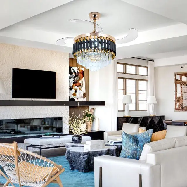Alt view image 3 of 6 - 42" Crystal Chandelier Ceiling Fan and Remote, Gold Luxury Chandelier and Fan With 3 Colors 3 Speeds, Retractable Fandelier Ceiling Fan LED Light For Dinning Room Bedroom