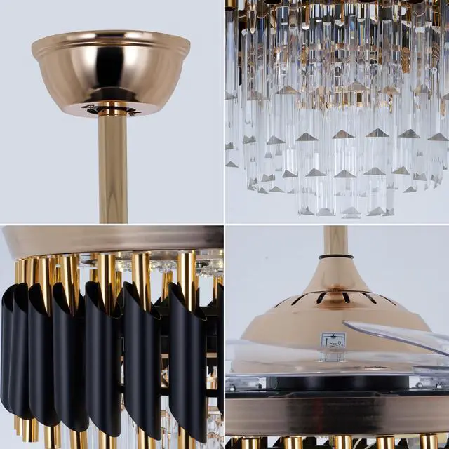 Alt view image 5 of 6 - 42" Crystal Chandelier Ceiling Fan and Remote, Gold Luxury Chandelier and Fan With 3 Colors 3 Speeds, Retractable Fandelier Ceiling Fan LED Light For Dinning Room Bedroom