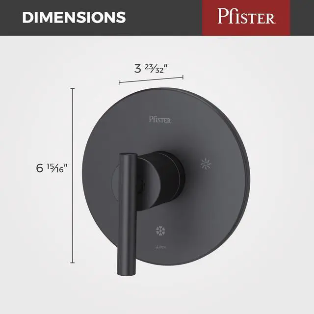 Alt view image 3 of 6 - R89-1NCB, Contempra Single Handle Pressure Balanced Valve Trim Only with Metal Lever, Matte Black | Valve sold separately, 1-hole installation, ADA/ANSI A117.1 compliant, Ceramic disc valve, Tub and s