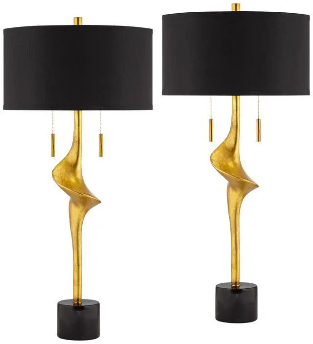 Alt view image 2 of 6 - Athena 35 1/2" Table Lamps Set of 2 Gold Leaf Large Pull Chain Modern | Glam Sculptural End Living Room Bedroom Bedside Nightstand House Office Home Reading Kitchen Entryway