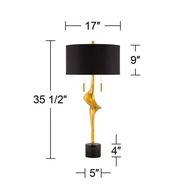 Alt view image 4 of 6 - Athena 35 1/2" Table Lamps Set of 2 Gold Leaf Large Pull Chain Modern | Glam Sculptural End Living Room Bedroom Bedside Nightstand House Office Home Reading Kitchen Entryway