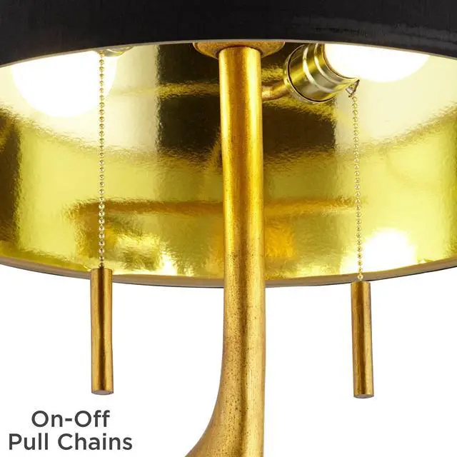 Alt view image 5 of 6 - Athena 35 1/2" Table Lamps Set of 2 Gold Leaf Large Pull Chain Modern | Glam Sculptural End Living Room Bedroom Bedside Nightstand House Office Home Reading Kitchen Entryway