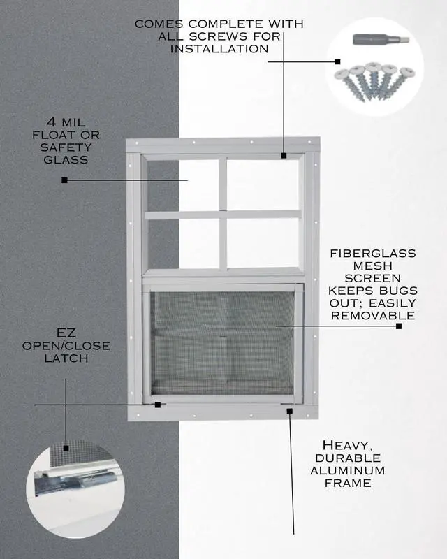 Alt view image 4 of 4 - Shed Window 24x27 Flush - Vertical Slider with Bug Screen (White (2 Pack))