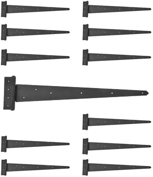 Main image of Gate Hinges 26-1/4 in. Black Iron T Strap Heavy Duty Hinges with Mounting Hardware Pack of 12