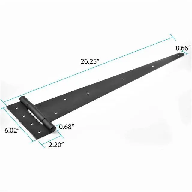 Alt view image 2 of 6 - Gate Hinges 26-1/4 in. Black Iron T Strap Heavy Duty Hinges with Mounting Hardware Pack of 12