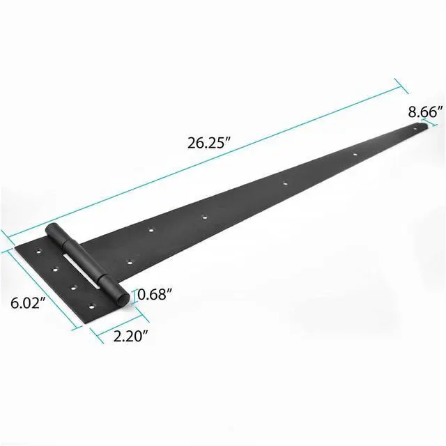 Alt view image 3 of 6 - Gate Hinges 26-1/4 in. Black Iron T Strap Heavy Duty Hinges with Mounting Hardware Pack of 12