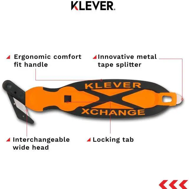 Alt view image 2 of 6 - XChange Box Cutter, Kutter Package Opener Wide Cut Head, Ergonomic Soft Touch Handle Utility Knife, Cuts Thicker Substrates, Boxes, Film, Tape and More, Orange, 10 Pack (KCJ-XC-30G)