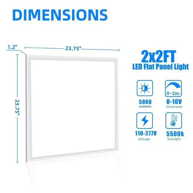 Alt view image 3 of 6 - 6 Pack 2x2 LED Flat Panel Light 45W,5800LM, Edge-Lit 2x2FT LED Panel Drop Ceiling Light Fixtures,5000K Daylight White,0-10V Dimmable Troffer Lights,Works from 110-277V AC