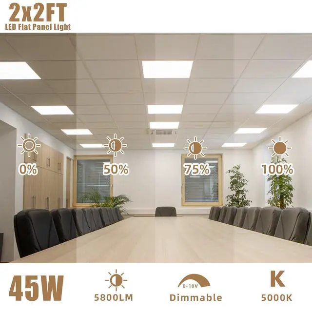 Alt view image 5 of 6 - 6 Pack 2x2 LED Flat Panel Light 45W,5800LM, Edge-Lit 2x2FT LED Panel Drop Ceiling Light Fixtures,5000K Daylight White,0-10V Dimmable Troffer Lights,Works from 110-277V AC