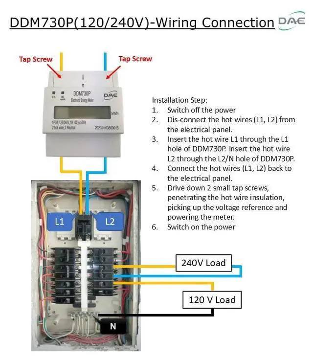 Alt view image 4 of 6 - DDM730P, RS485, 120/240V kWh Meter, 100 Amp, 1P3W (2 hot Wire, 1 Neutral), Pass Through