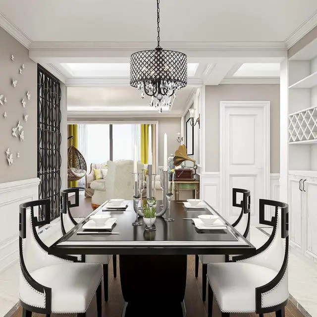Alt view image 2 of 6 - Marya Drum Crystal Chandelier, 4 Lights Glam Lighting Fixture with Black Finish, Adjustable Ceiling Light with Round Crystal Drum Shade, Dining Room Light for Living Room, Bedroom, Kitchen