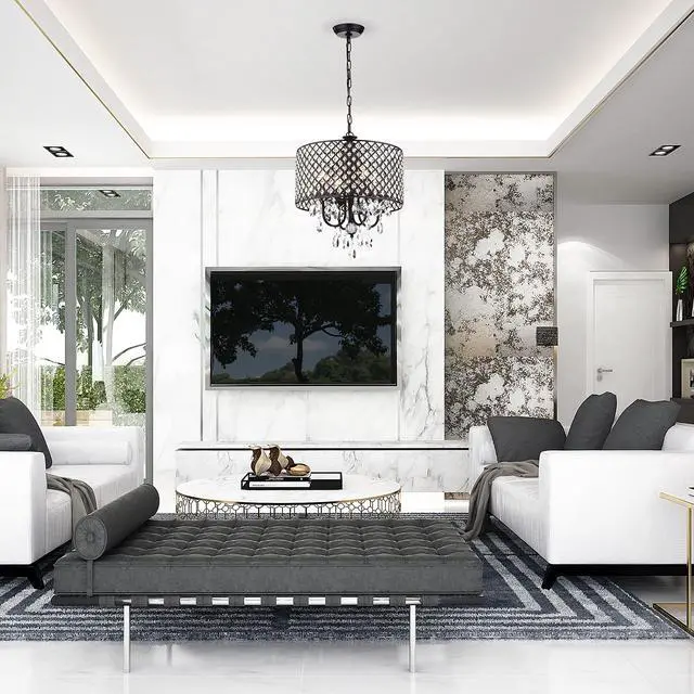 Alt view image 4 of 6 - Marya Drum Crystal Chandelier, 4 Lights Glam Lighting Fixture with Black Finish, Adjustable Ceiling Light with Round Crystal Drum Shade, Dining Room Light for Living Room, Bedroom, Kitchen