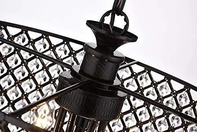 Alt view image 6 of 6 - Marya Drum Crystal Chandelier, 4 Lights Glam Lighting Fixture with Black Finish, Adjustable Ceiling Light with Round Crystal Drum Shade, Dining Room Light for Living Room, Bedroom, Kitchen