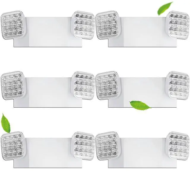 Main image of 6 Pack LED Emergency Lights with Battery Backup, Dual Head Emergency Lighting Fixtures, Business & Power Outage, 120-277V AC, White, 180Mins