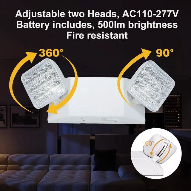 Alt view image 3 of 6 - 6 Pack LED Emergency Lights with Battery Backup, Dual Head Emergency Lighting Fixtures, Business & Power Outage, 120-277V AC, White, 180Mins