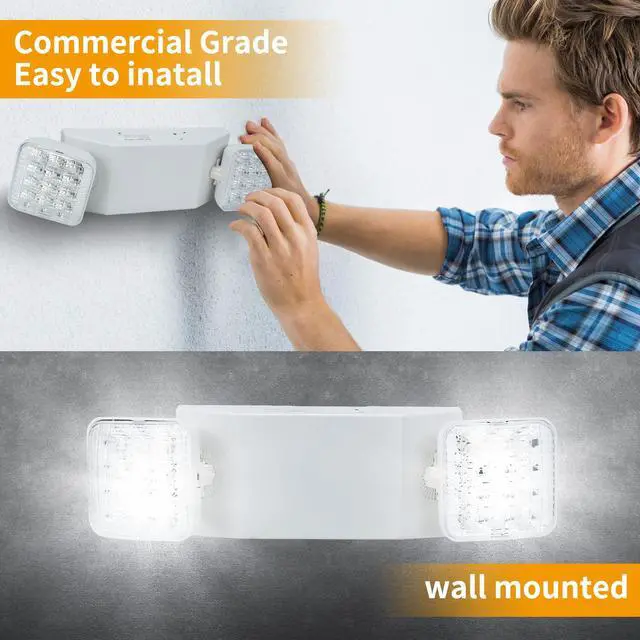 Alt view image 6 of 6 - 6 Pack LED Emergency Lights with Battery Backup, Dual Head Emergency Lighting Fixtures, Business & Power Outage, 120-277V AC, White, 180Mins