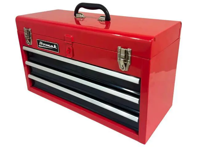 Alt view image 2 of 6 - Metal Tool Box, 20-inch, Portable Tool Box with 3 Drawers, Small Tool Chest with EVA Liners, Ball Bearing Slide Drawers Locking & Gloss Finish, Multi-Function Tool Organizer