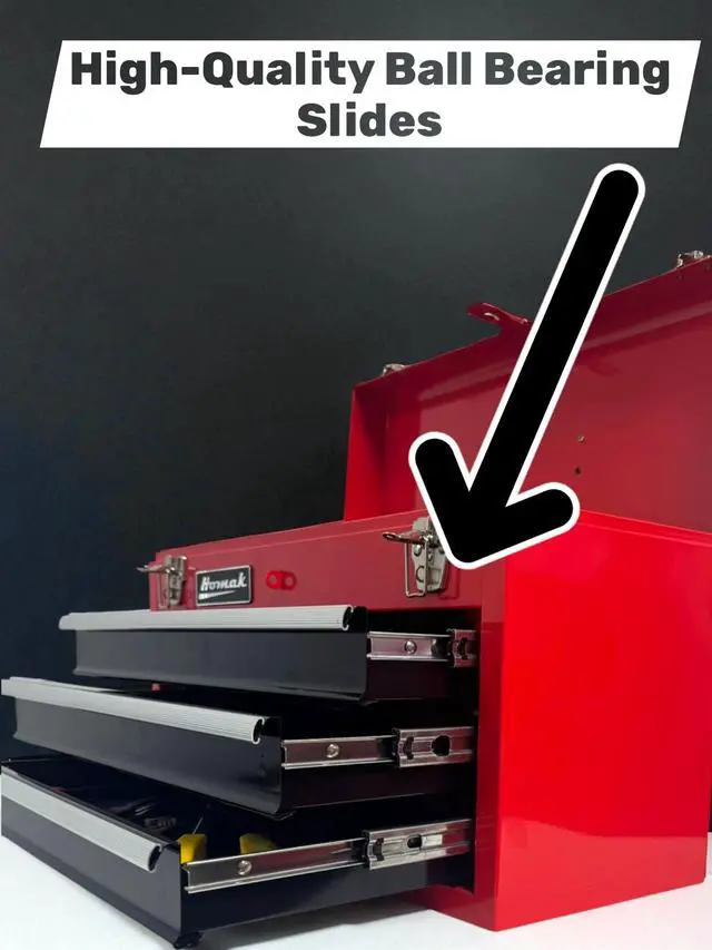 Alt view image 4 of 6 - Metal Tool Box, 20-inch, Portable Tool Box with 3 Drawers, Small Tool Chest with EVA Liners, Ball Bearing Slide Drawers Locking & Gloss Finish, Multi-Function Tool Organizer