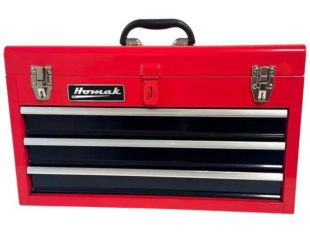 Alt view image 5 of 6 - Metal Tool Box, 20-inch, Portable Tool Box with 3 Drawers, Small Tool Chest with EVA Liners, Ball Bearing Slide Drawers Locking & Gloss Finish, Multi-Function Tool Organizer