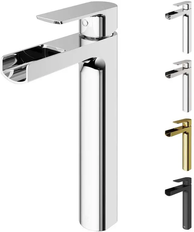 Main image of Amada Waterfall Single-Handle Single-Hole Mount Vessel Bathroom Sink Faucet, 10-Inch, Chrome, Modern Design, Solid Brass, 1.2 GPM WaterSense & Ceramic Disc Valve, Corrosion-Resistant